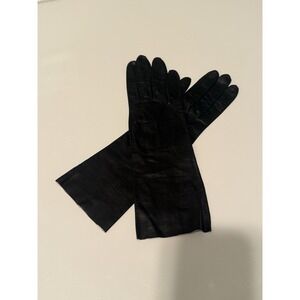 Vintage Women's Black Genuine Leather Gloves Sz 6  XS Dainty Old Money 10.5"